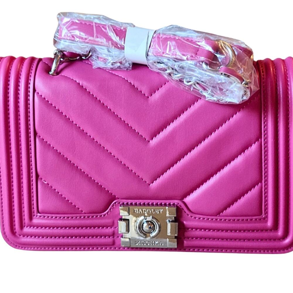 Hot Pink Badgley Quilted Crossbody Bag - Designer Style Chain Shoulder Purse NWT